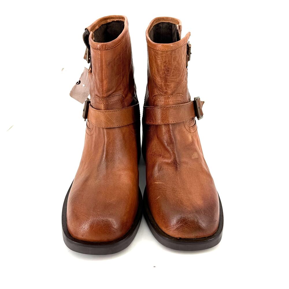 Roan by Bed Stu Spry Leather Engineer Booties Sz 8 Pecan Austin Double Buckle - Picture 5 of 10